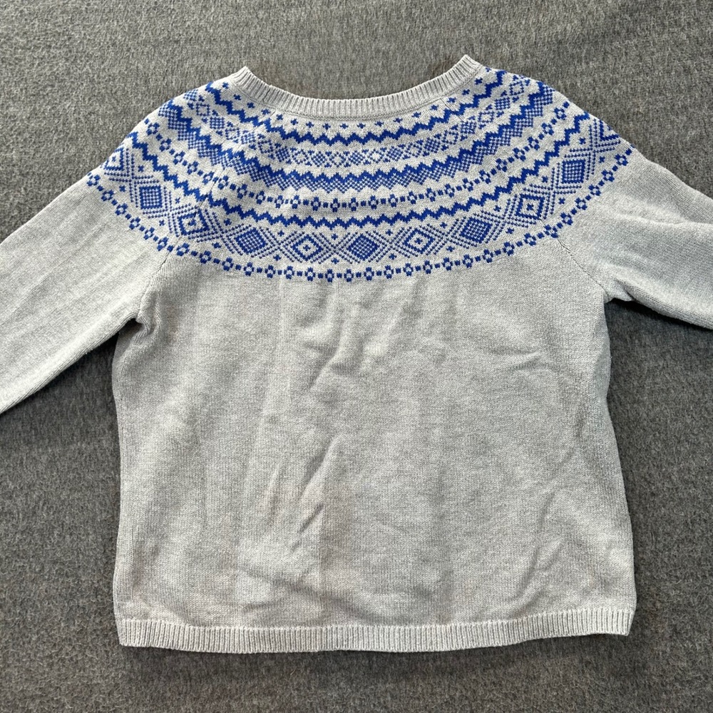 Talbots Petites Womens XL Gray Blue Fair Isle Cotton Blend Knit Pullover Sweater - Picture 6 of 8